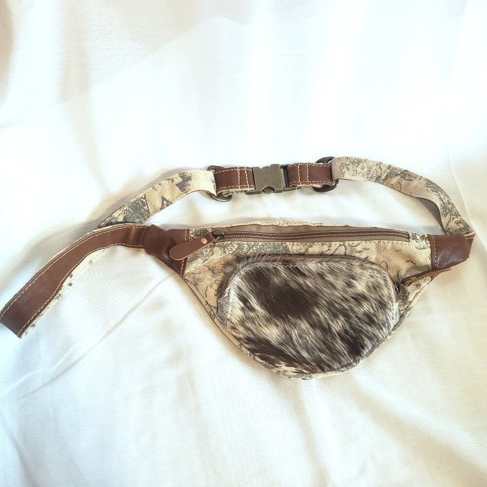 MYRA Canvas Hairon Leather Floral Fanny Pack